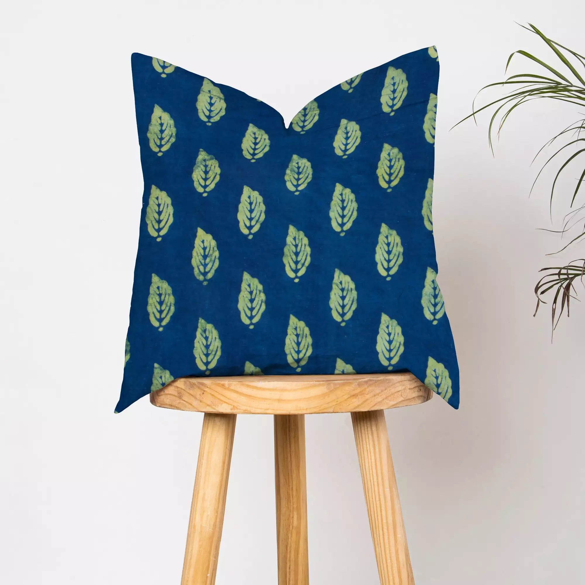 Indigo Green Cotton Leaf Block Print Cushion Covers
